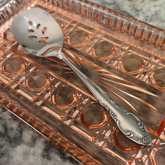 Vintage Indiana Glass Peach Ballad Serving Tray with Spoon - New in Box - Picture 10 of 11